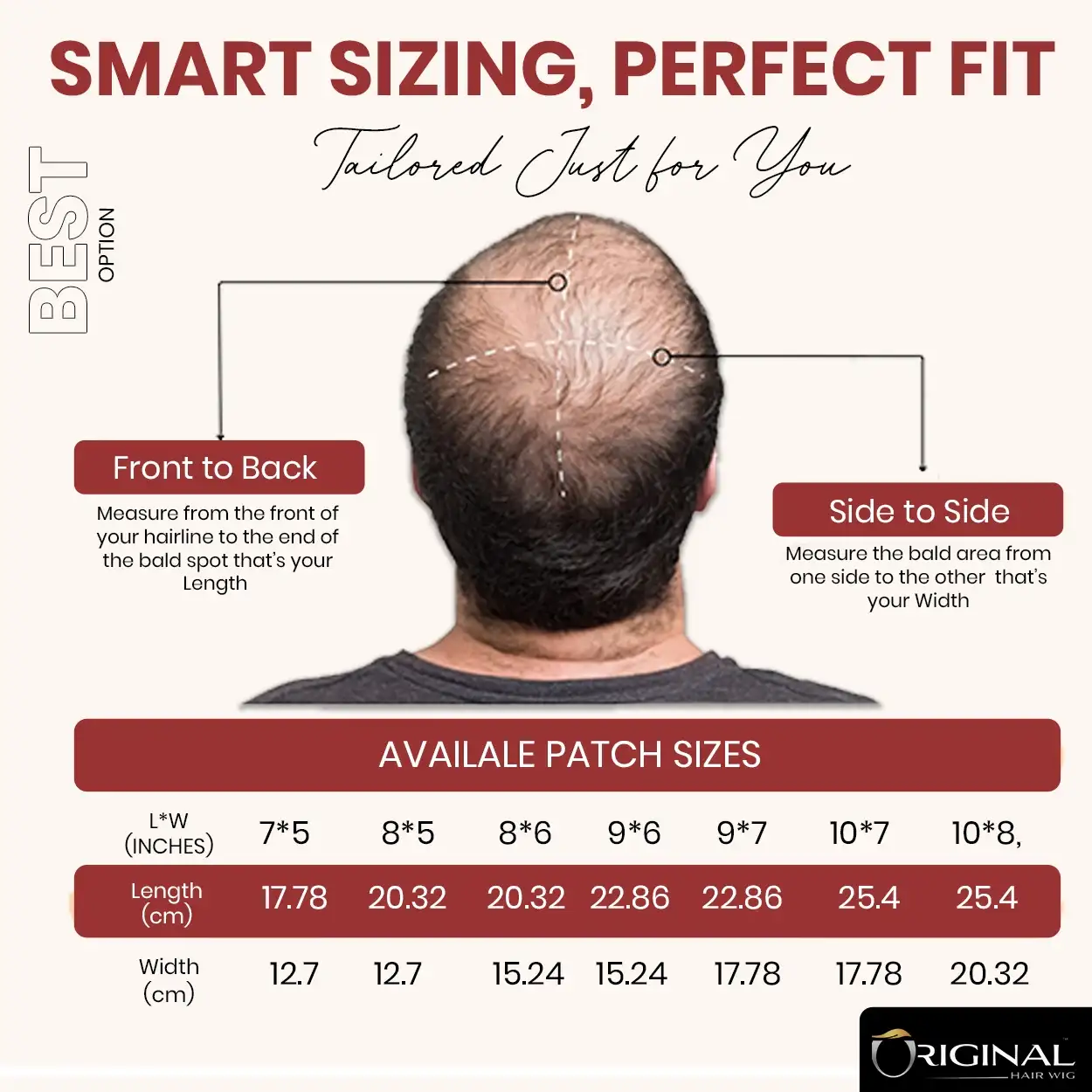 Golden Australia Hair Patch Top View Base Design Size Guide Image